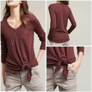 Anthro Left of Center Front Knot Plum Knit Top